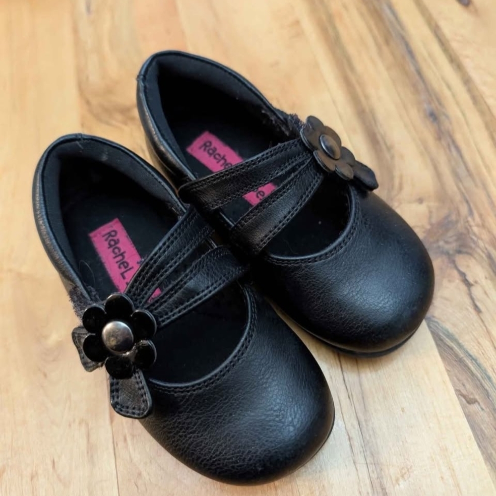Rachel Kids Black Flower Mary Jane Shoes